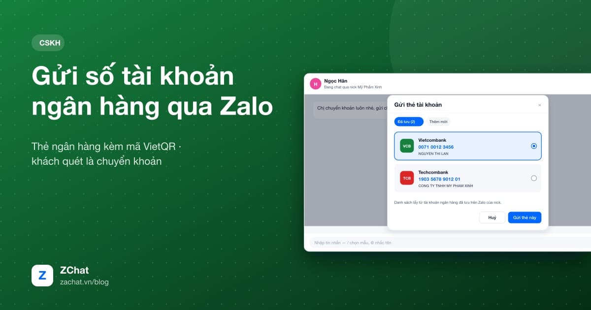 Thẻ tài khoản ngân hàng kèm mã VietQR trong cuộc trò chuyện Zalo
