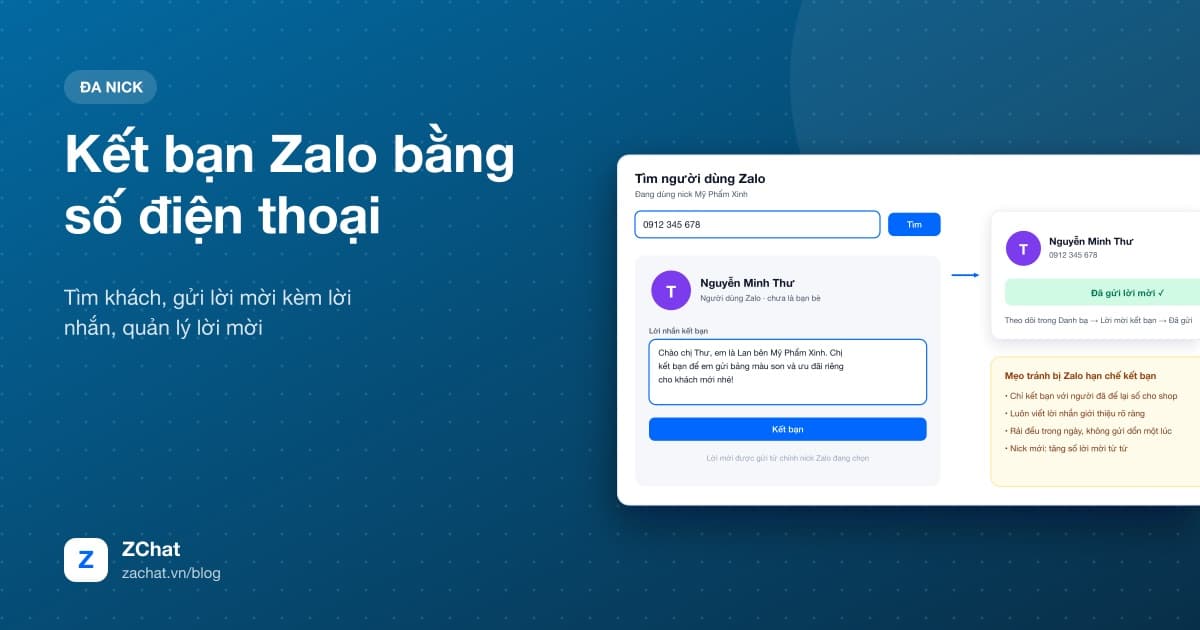 Tìm người dùng Zalo bằng số điện thoại và gửi lời mời kết bạn trên ZChat