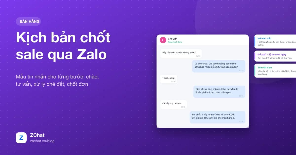 Ví dụ hội thoại chốt đơn qua Zalo theo kịch bản
