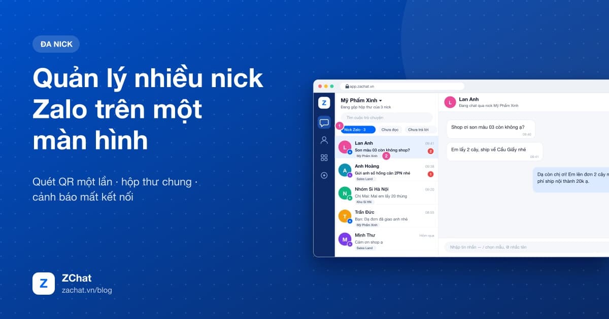 Giao diện ZChat gộp tin nhắn của nhiều nick Zalo vào một hộp thư chung